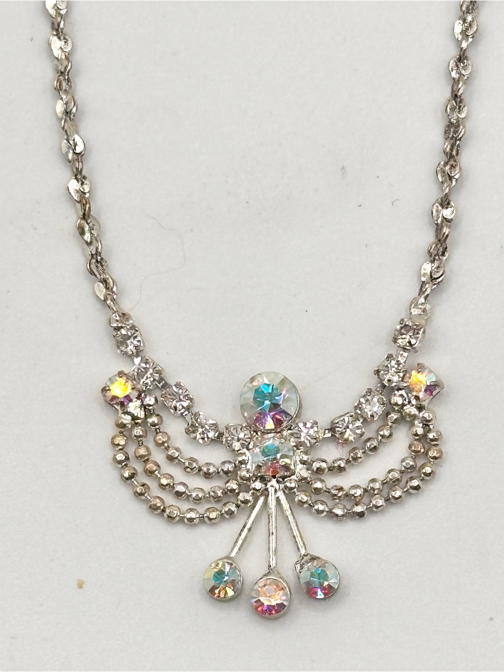 Vintage Kirks Folly Silver Tone Necklace, Aurora Borealis Crystals, Fairycore